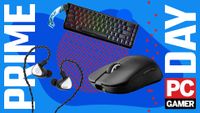 A Linsoul Tripowin x 0DiBi Vivaci IEM, GK GAMAKAY x NaughShark NS68 keyboard, and Mchose gaming mouse on a custom PC Gamer Prime Day background.
