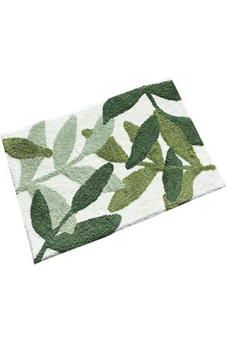bath rug with green leaves print