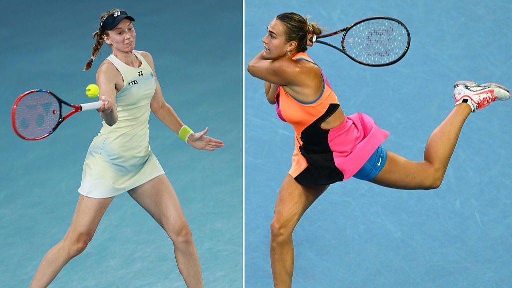 A composite image of Elena Rybakina and Aryna Sabalenka, who will face off in the Australian Open final 2026