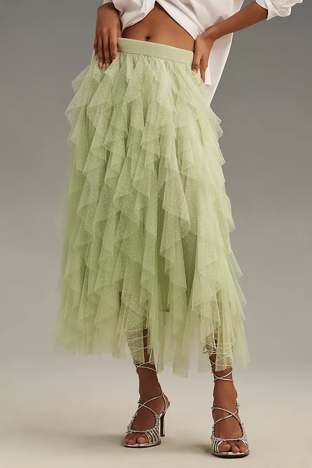 The Chéri Ruffled Tulle Midi Skirt by Anthropologie