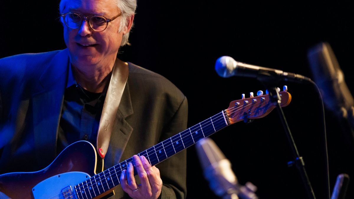 Bill Frisell plays guitar as he performs (with Joe Lovano) at &#039;A Tribute to Paul Motian&#039; concert at Symphony Space, New York, New York, March 22, 2013.