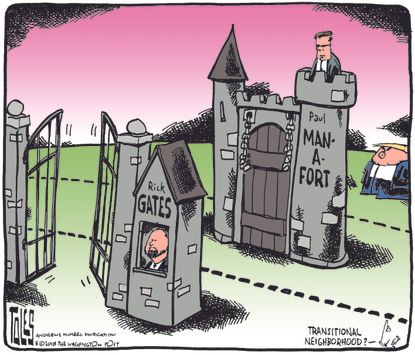 Political cartoon U.S. Paul Manafort Rick Gates Trump security guard
