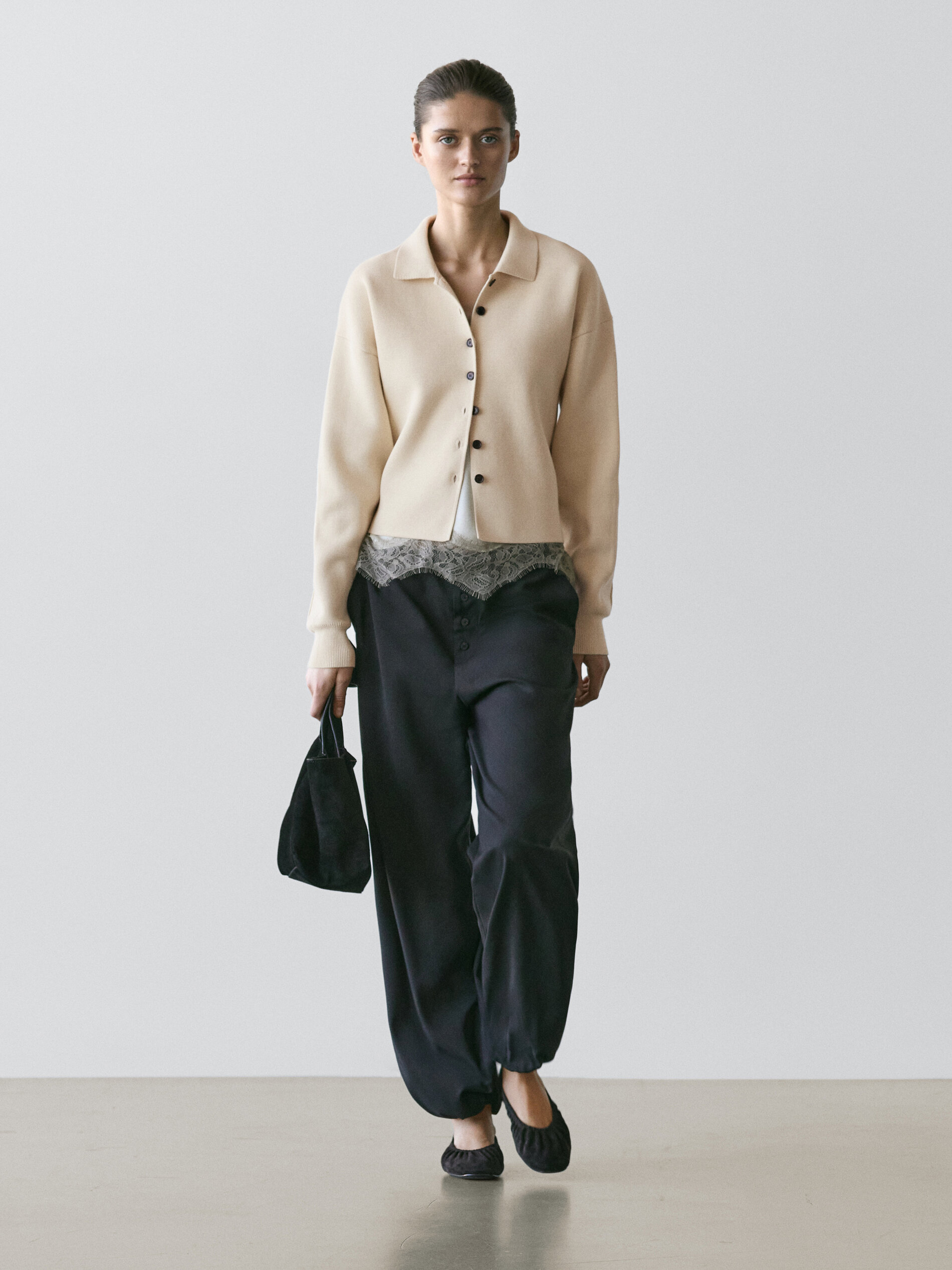 Cotton Knit Polo Collar Cardigan