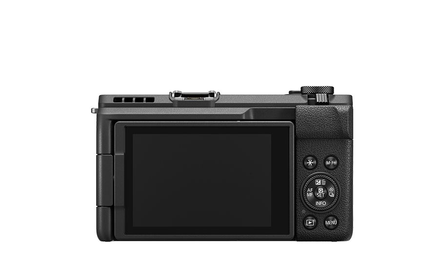 Canon PowerShot V1 vlogging compact camera on a white background, rear