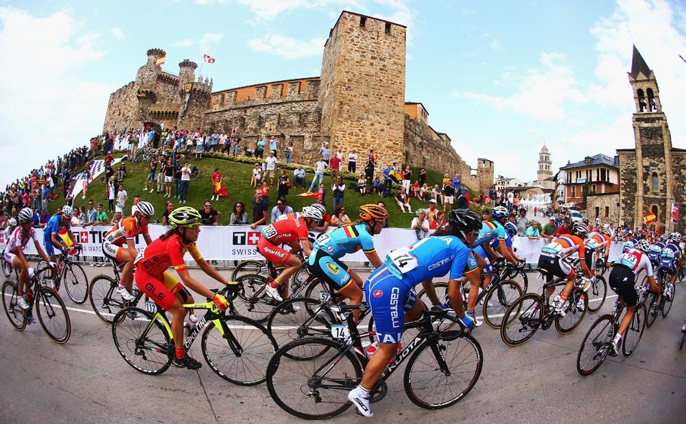 The peloton ride by during the 2014 road race