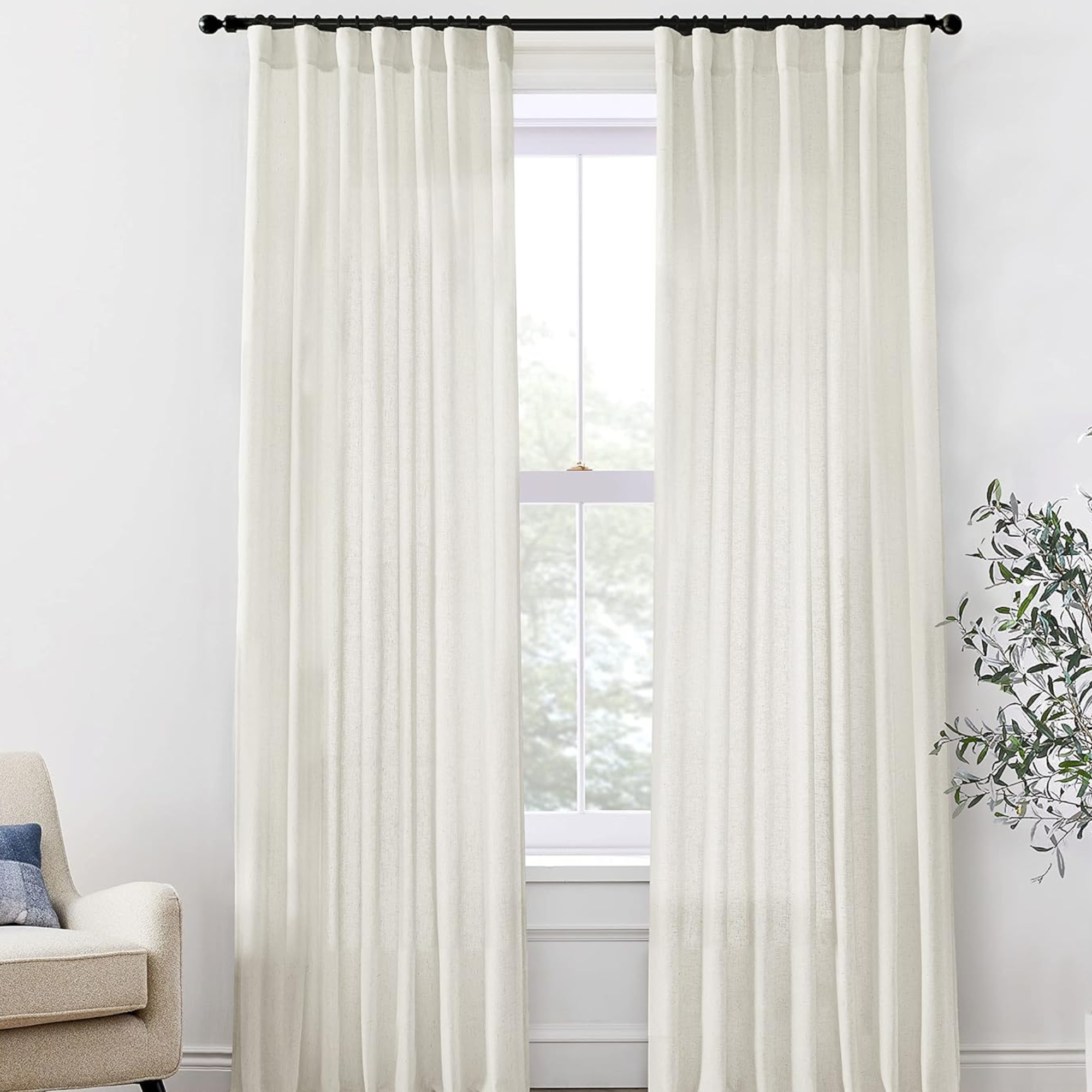 set of two white curtains