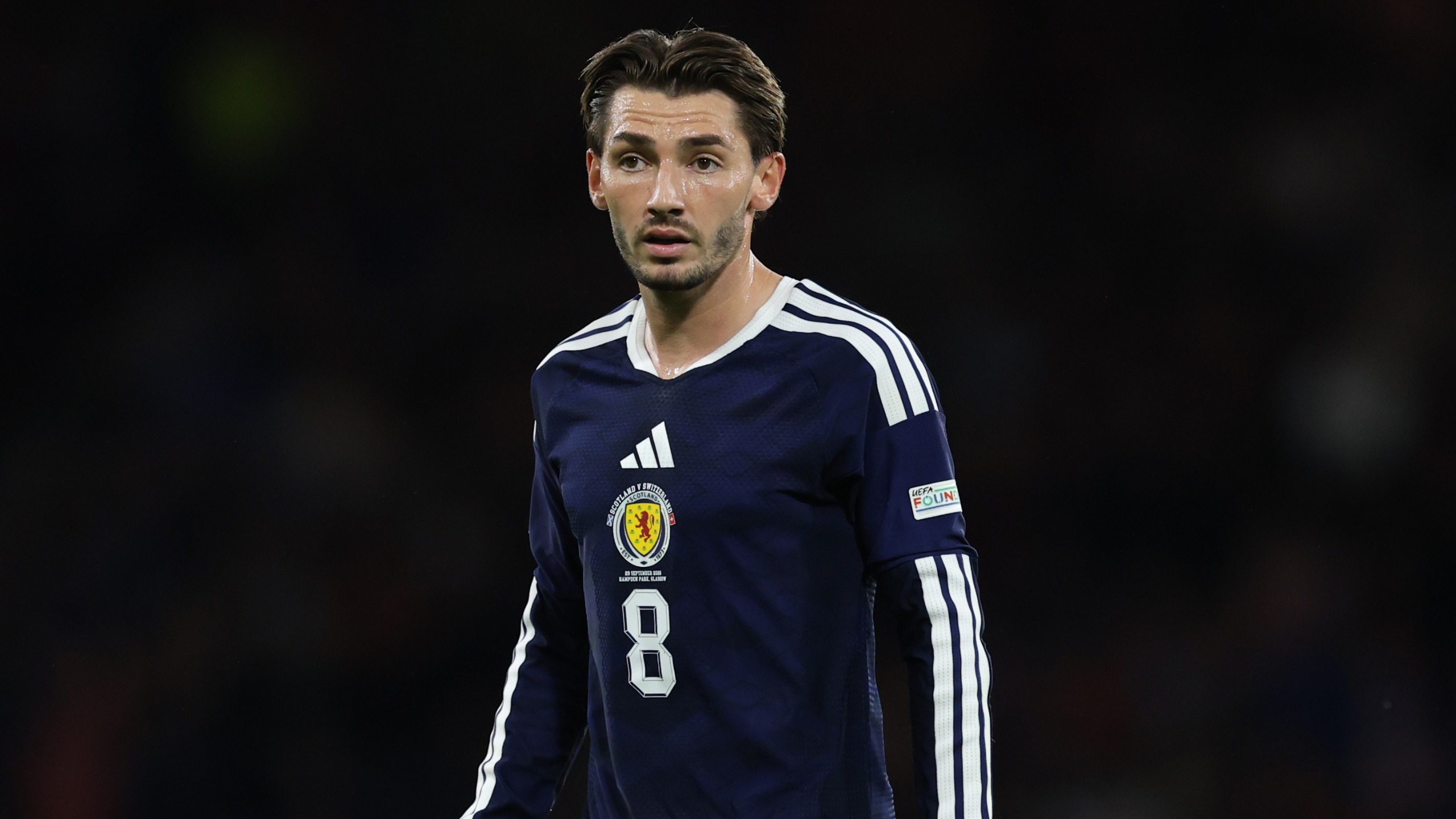 Billy Gilmour of Scotland is seen during the UEFA Nations League 2026/27 group phase match between Scotland and Switzerland at Hampden Park on September 29, 2026 in Glasgow, Scotland.