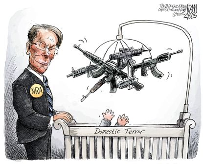 Political cartoon U.S. NRA domestic terrorism gun control