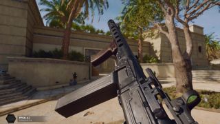 Black Ops 6 meta - The PPSh-41 SMG being inspected in a courtyard.