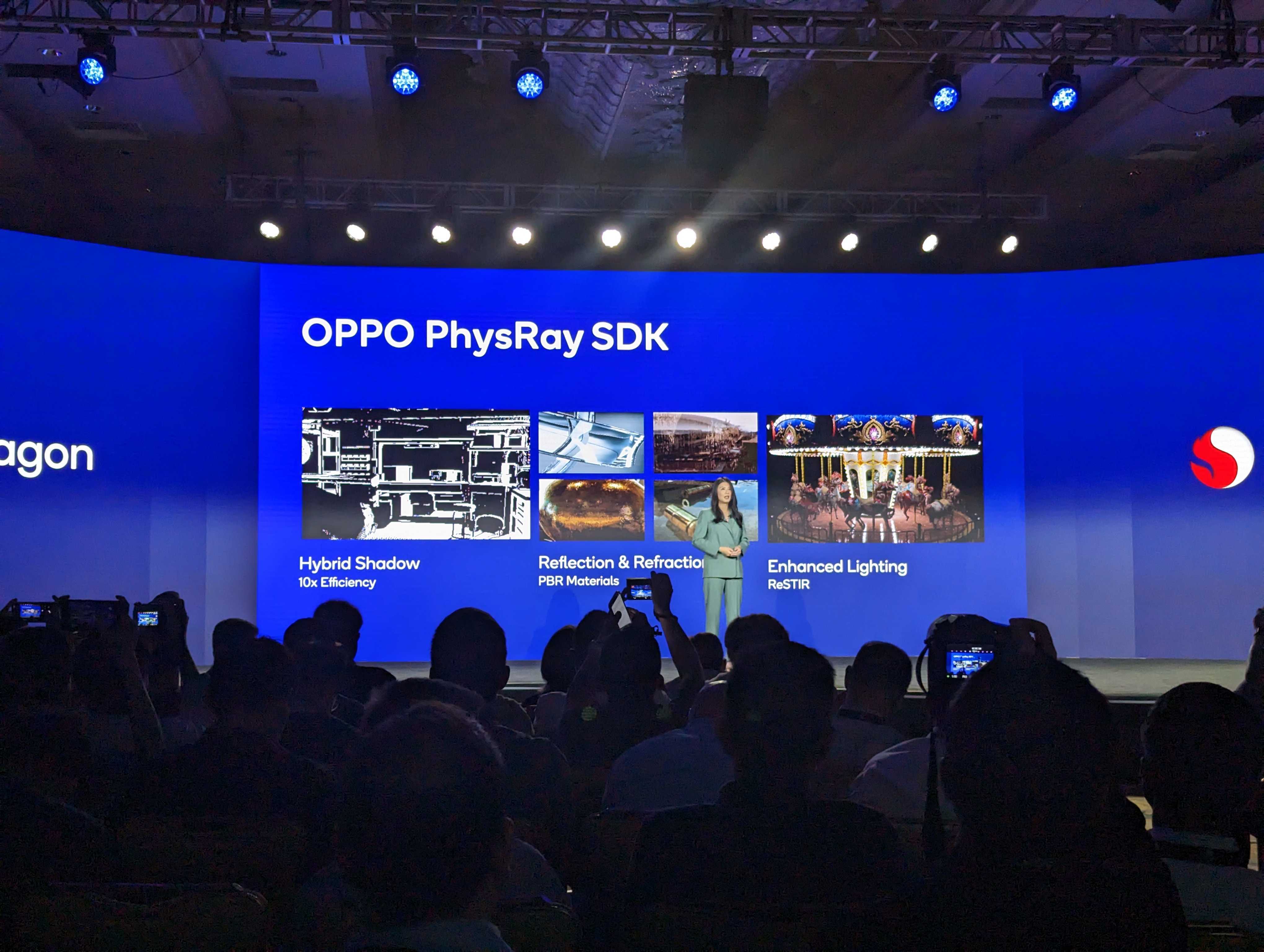 Oppo's Jane Tian on stage at the Qualcomm Snapdragon Summit 2022, talking about the PhysRay SDK slide 2