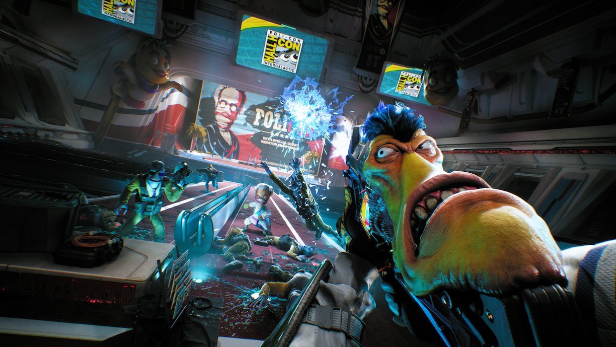 Promotional screenshot of a chaotic battle in High on Life 2