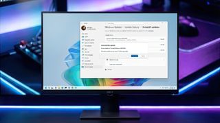 Mockup of Windows 11 error 0x800f0905 on a desktop monitor.