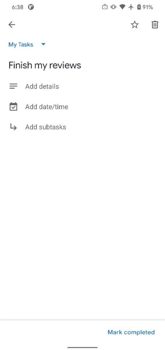 Google Tasks Star Button