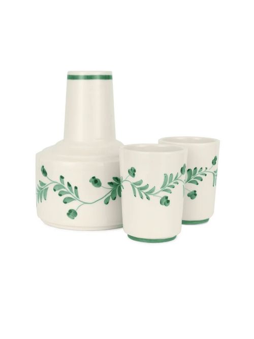 Iris Ceramic Carafe & Pair of Tumblers, Dark Green