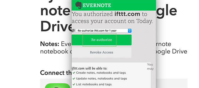 authorize evernote