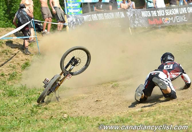 Greg Williamson (GBr) Trek World Racing crashing on the finish corner