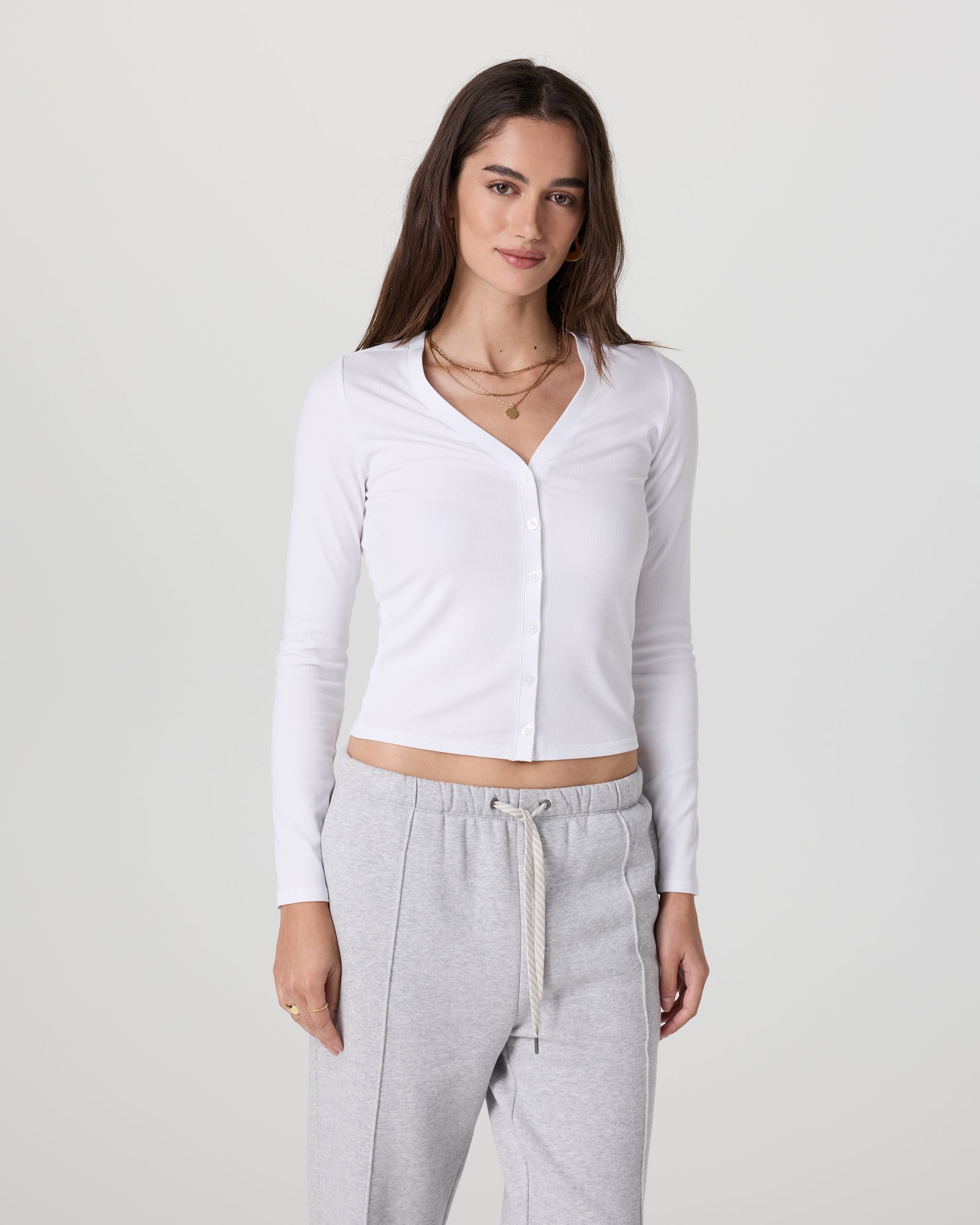 Long Sleeve Pose Cardigan - White - Xxs