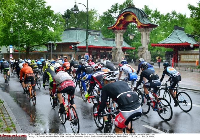 The peloton had wet roads to contend with