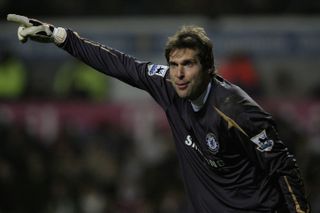 Petr Cech in action for Chelsea against Aston Villa in February 2006.