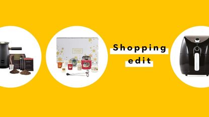 Amazon best sellers graphic with Yankee candle set, Hote Chocolat Velvetiser and Tower Air Fryer