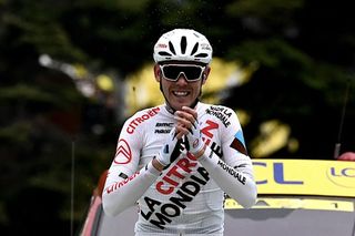 Stage winner Team AG2R Citroens Ben OConnor of Australia celebrates as he crosses the finish line at the end of the 9th stage of the 108th edition of the Tour de France cycling race 144 km between Cluses and Tignes on July 04 2021 Photo by Philippe LOPEZ AFP Photo by PHILIPPE LOPEZAFP via Getty Images