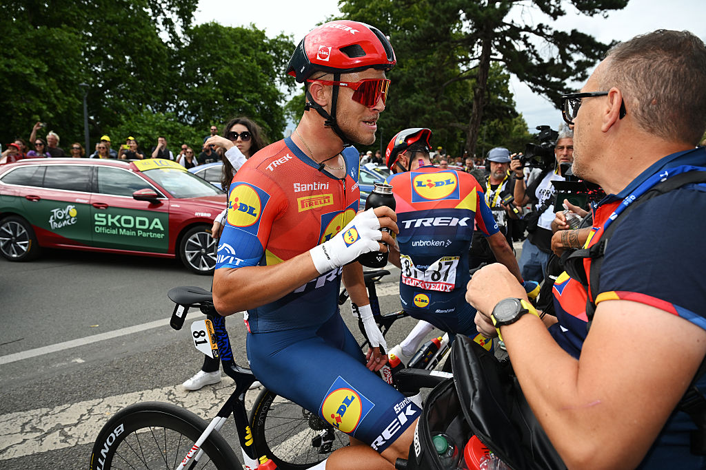 LILLE, FRANCE - JULY 05: Jonathan Milan of Italy and Team Lidl - Trek reacts after the 112th Tour de France 2025, Stage 1 a 184.9km stage from Lille to Lille / #UCIWT / on July 05, 2025 in Lille, France. (Photo by Dario Belingheri/Getty Images)