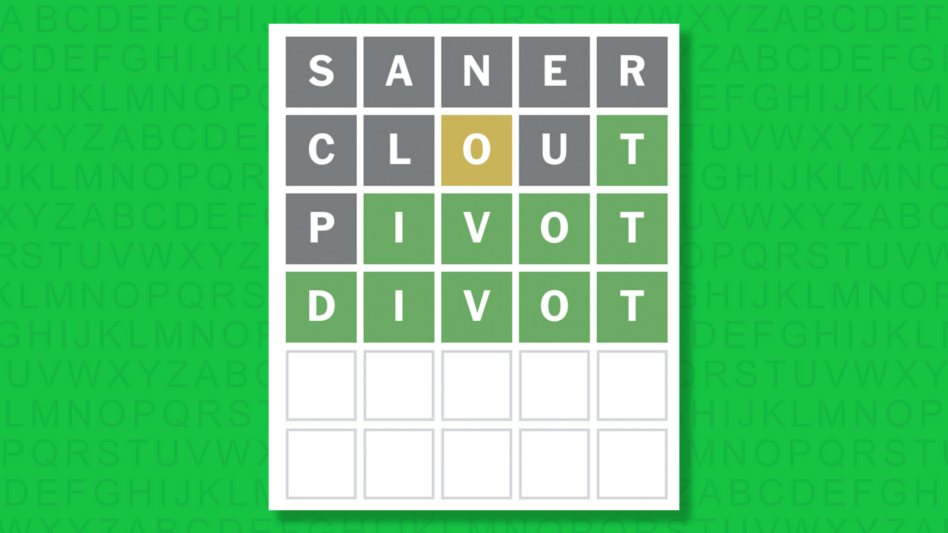 NYT Wordle answer for game 1804 on a green background