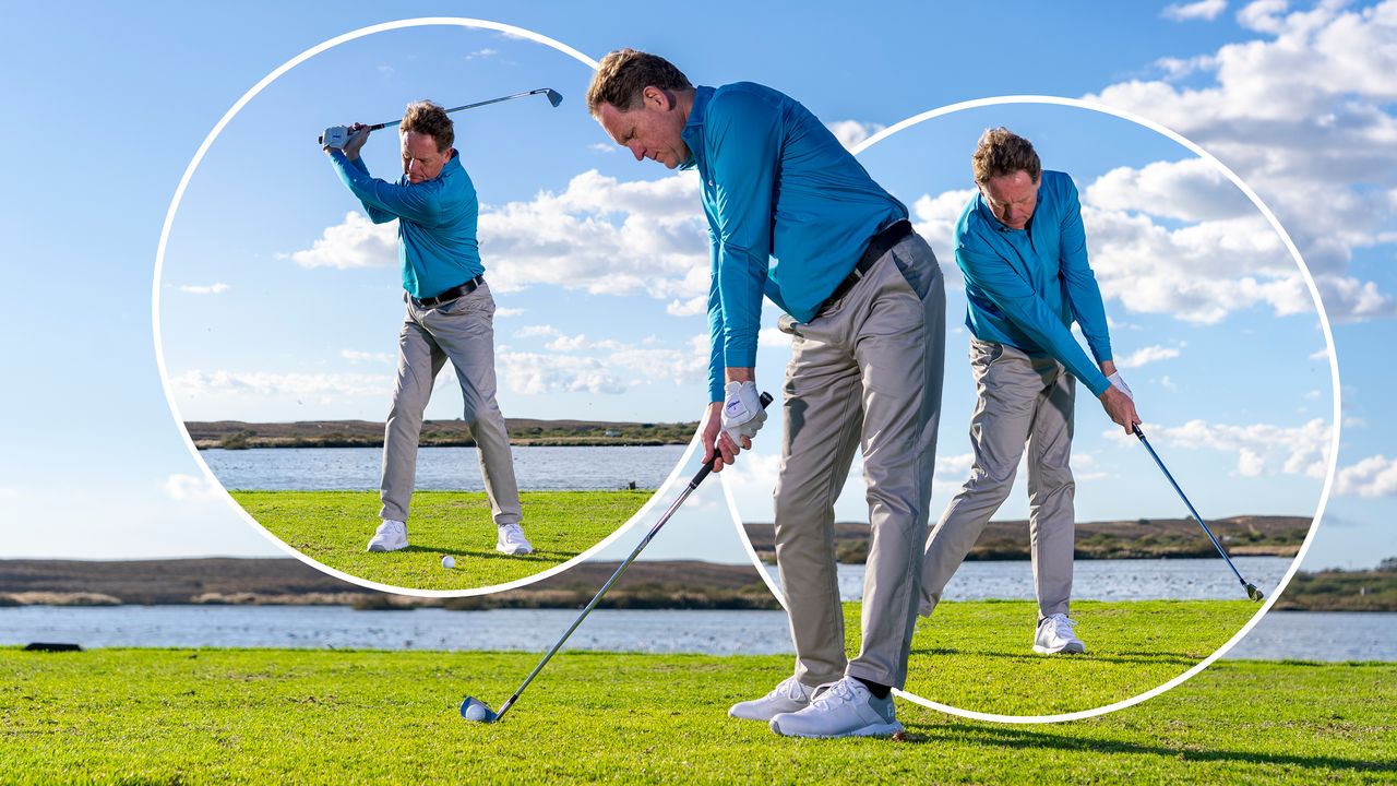 The club centred behind the golf ball at impact producing a centre strike, with Keith Wood demonstrating three key positions that promote a centre strike with your irons, including proper rotation, spine angle at impact and the correct release past impact