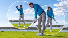 Keith Wood demonstrating three key positions that promote a centre strike with your irons, including proper rotation, spine angle at impact and the correct release past impact