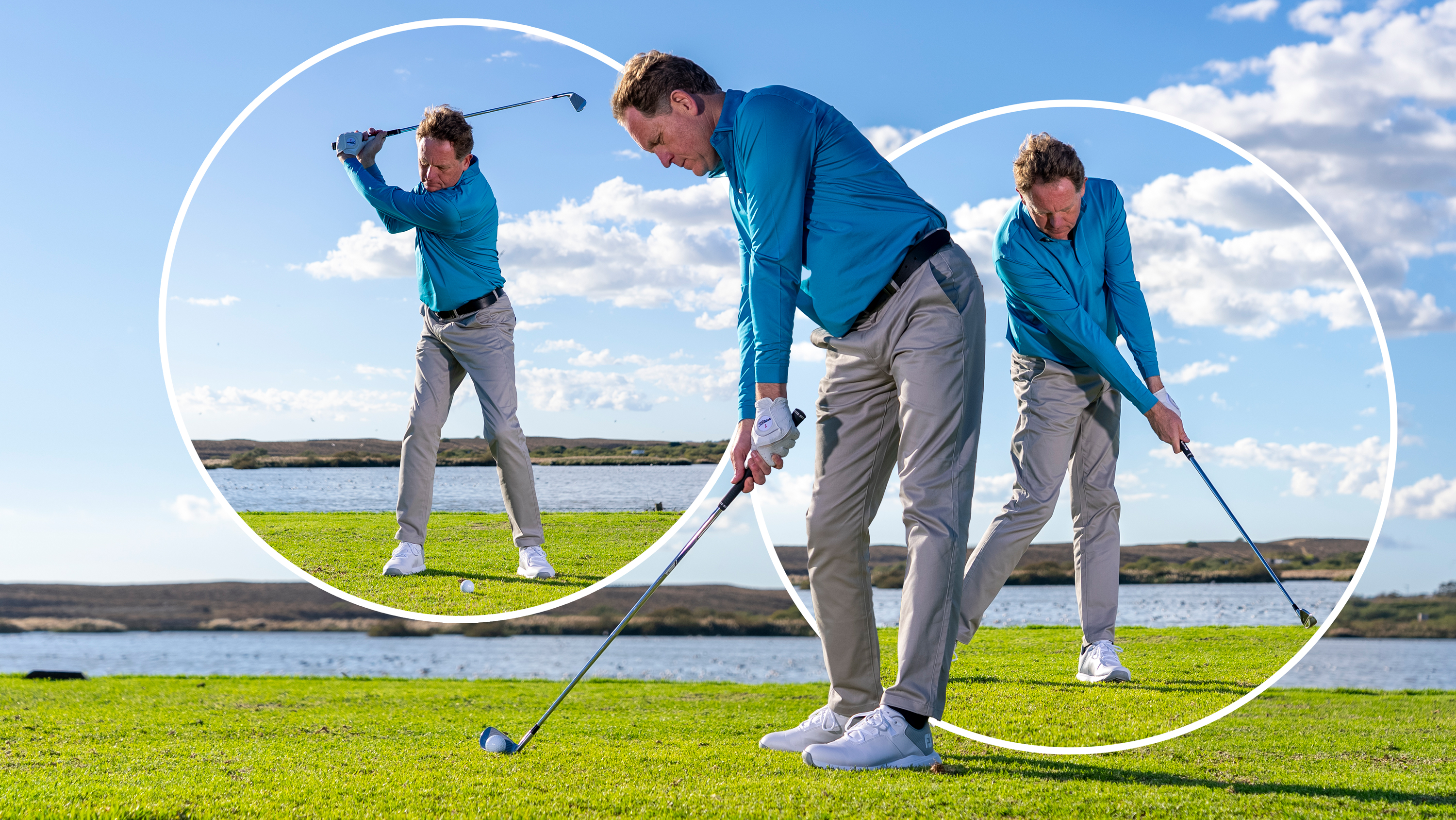 The club centred behind the golf ball at impact producing a centre strike, with Keith Wood demonstrating three key positions that promote a centre strike with your irons, including proper rotation, spine angle at impact and the correct release past impact