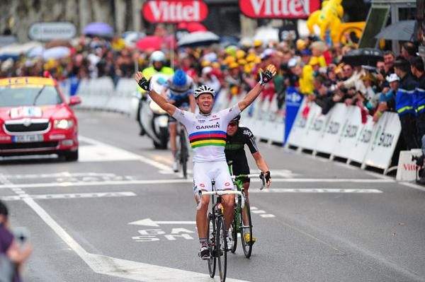 World champion Thor Hushovd wins his second stage of the 2011 Tour de France.