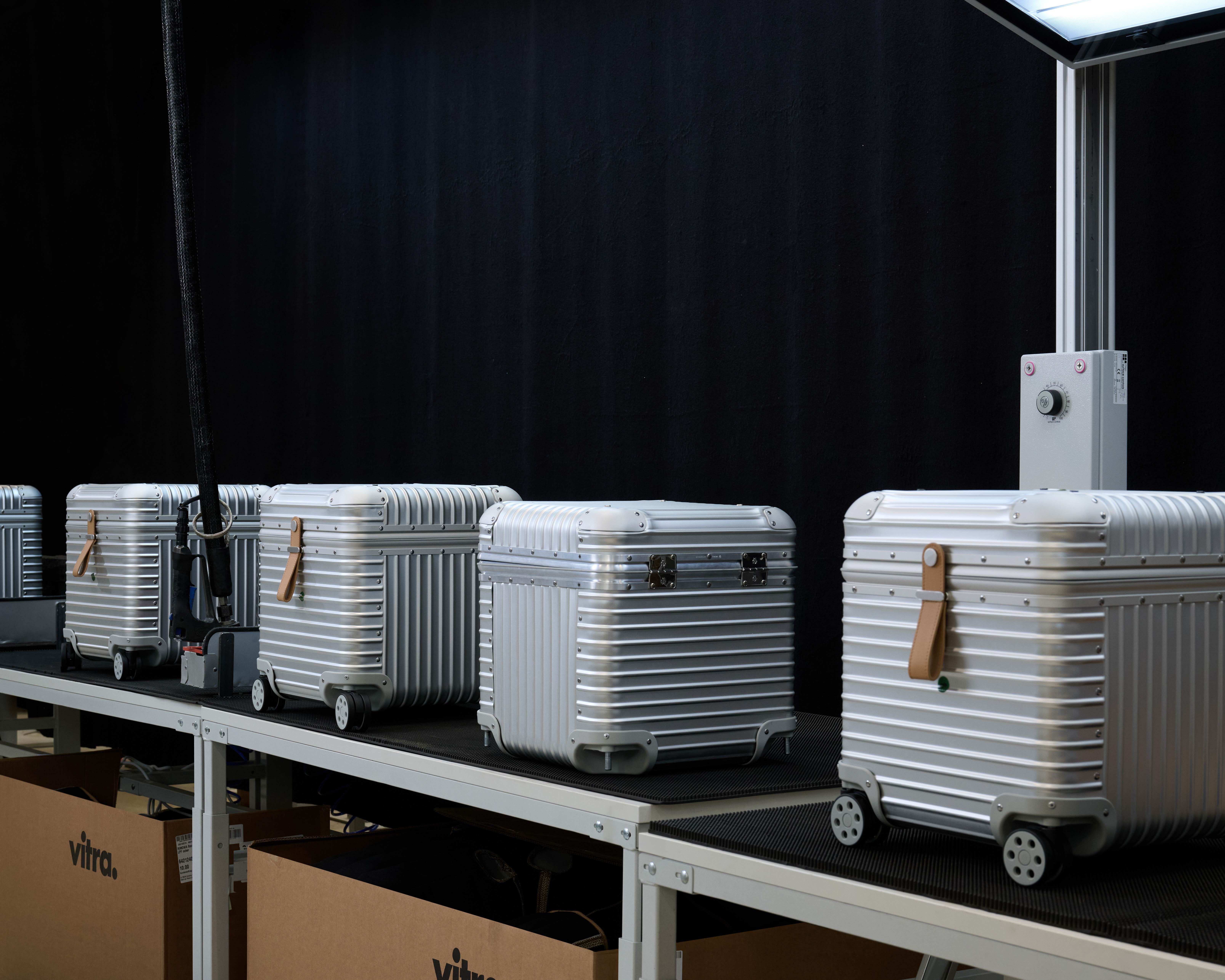 aluminium storage stools lined up in production factory
