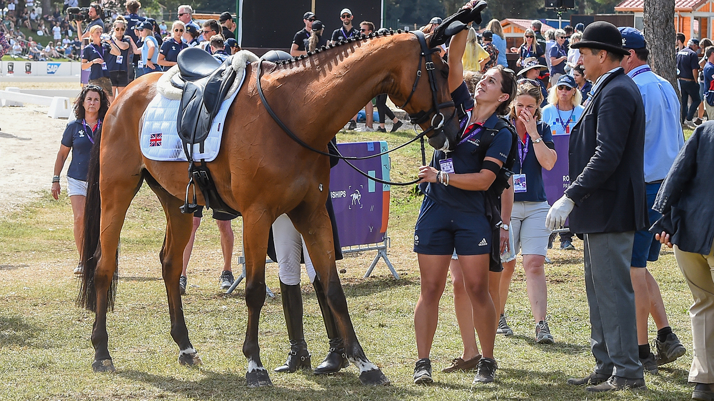 Francesca Gorni, groom to Tom McEwen, with Toledo De Kerser at the eventing World Championships