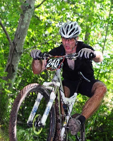 Bob Jones almost loses control of his bike but stays aboard.