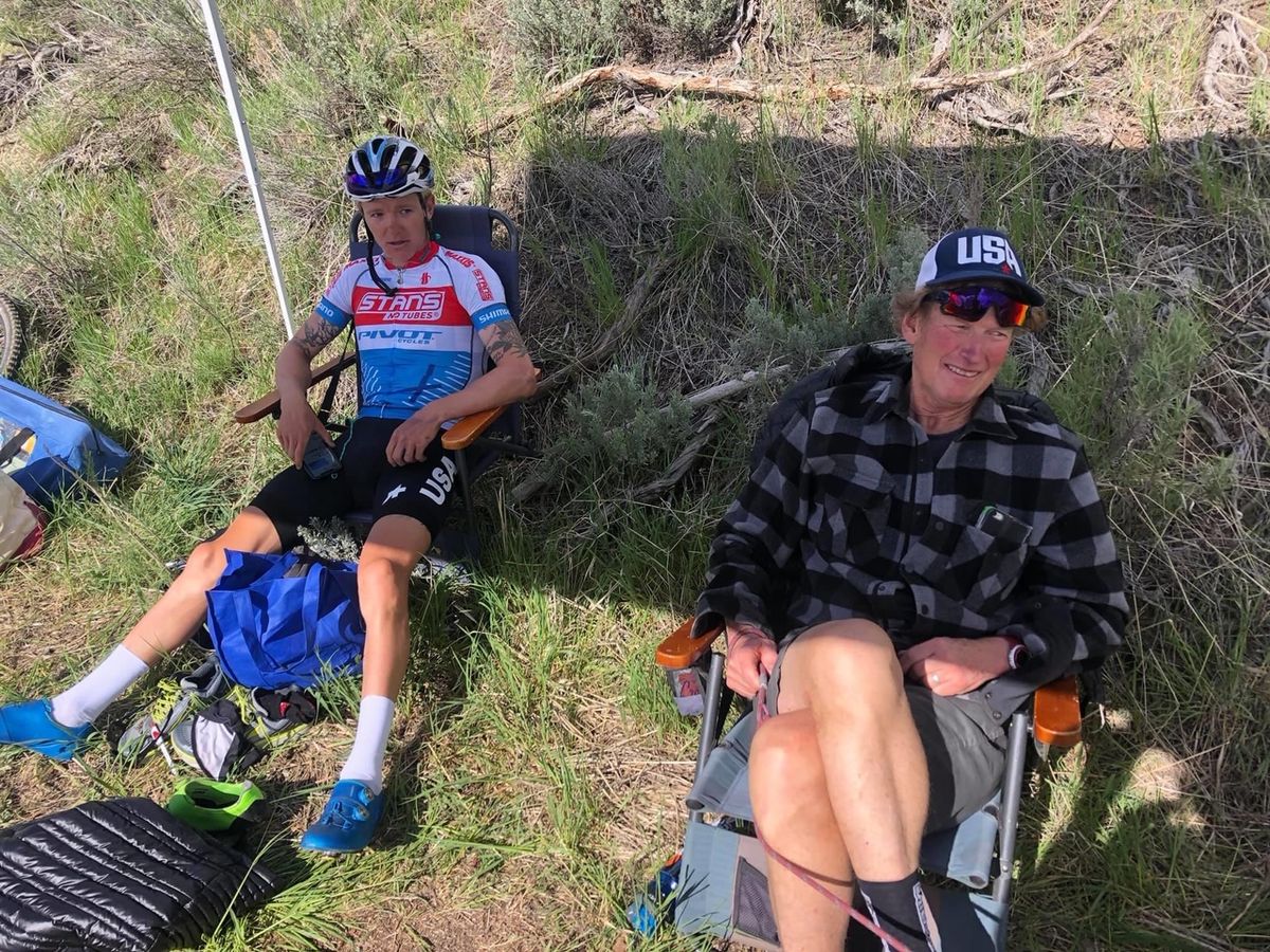 US MTB cross-country national champion Keegan Swenson (Stan&#039;s No Tubes/Pivot Pro Team p/b Maxxis) recovers from his &#039;Everest Challenge&#039; alongside his father