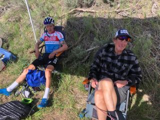 US MTB cross-country national champion Keegan Swenson (Stan's No Tubes/Pivot Pro Team p/b Maxxis) recovers from his 'Everest Challenge' alongside his father