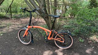 Brompton G Line folding bike in action on gravel and city streets