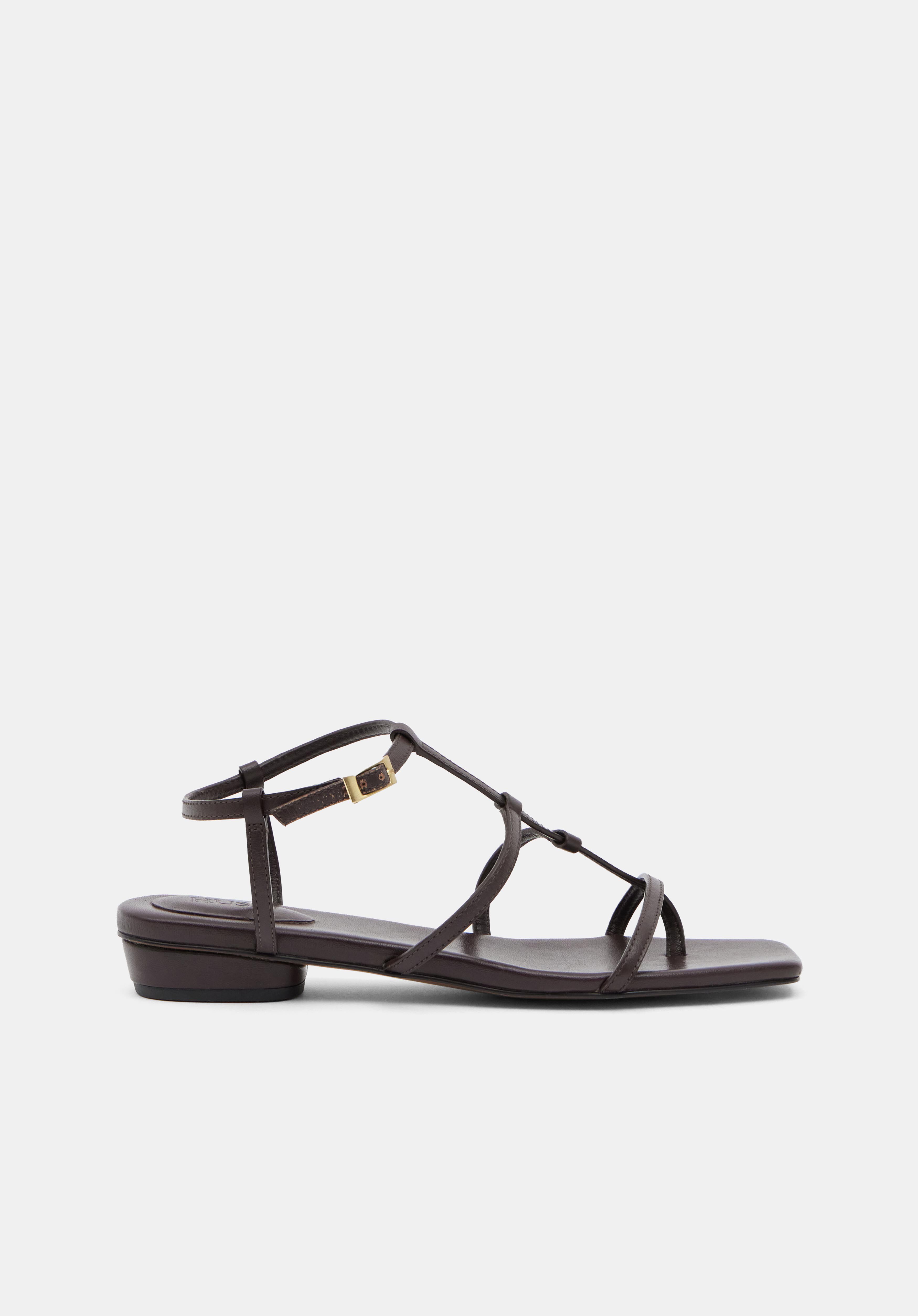 Leather Strappy Low Heel Sandals