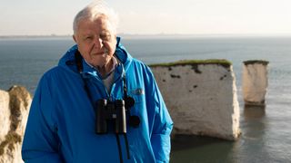 David Attenborough at Old Harry's Rocks, Dorset, UK for Wild Isles