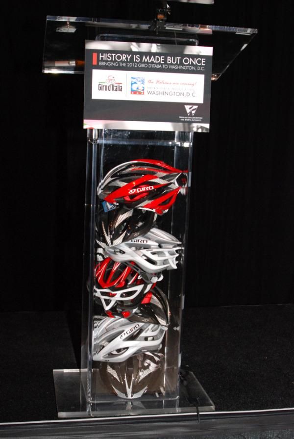 A stack of helmets from Giro.