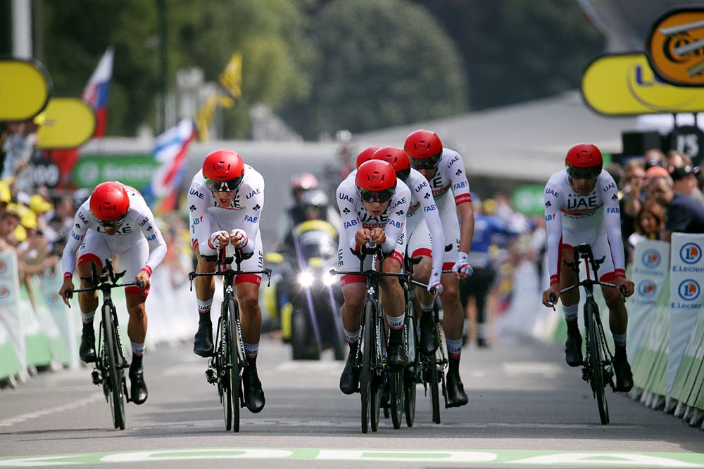 UAE Team Emirates during the team time trial at the Tour de France
