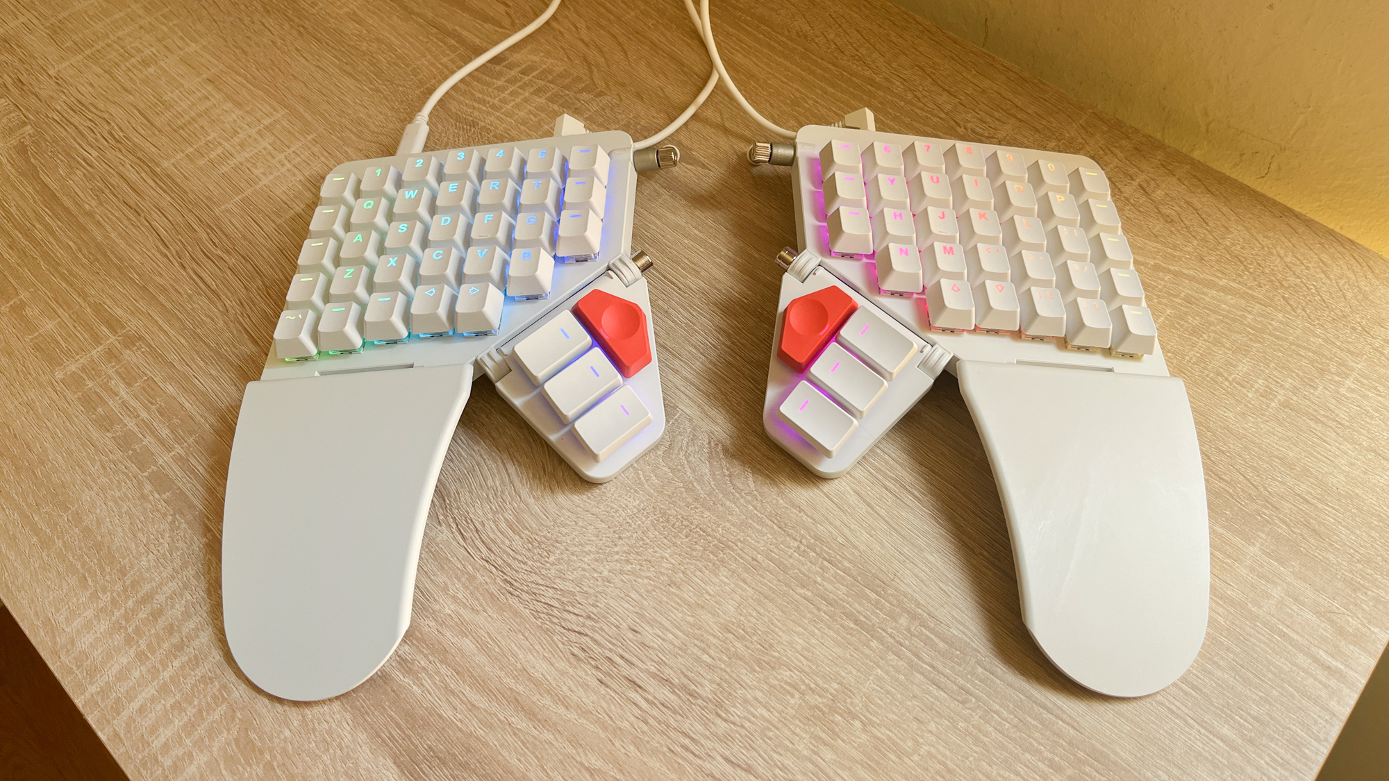 ZSA Moonlander Mark 1 keyboard in action on a desk