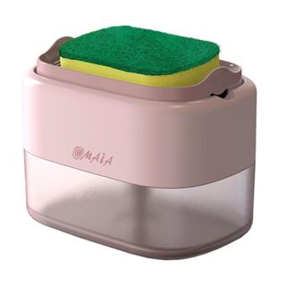 Pink soap holder with sponge on top