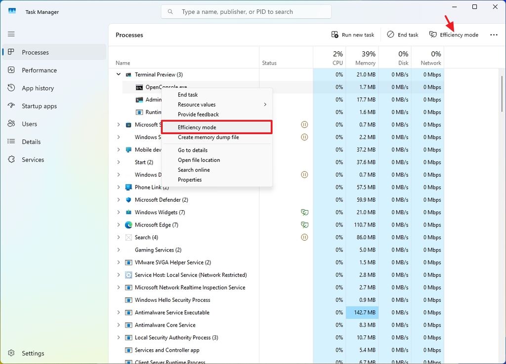 Task Manager Efficiency Mode