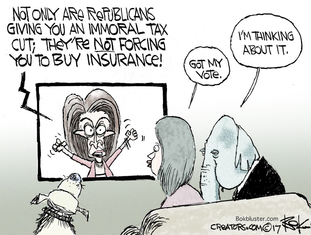 Political cartoon U.S. GOP tax cuts Nancy Pelosi Democrats