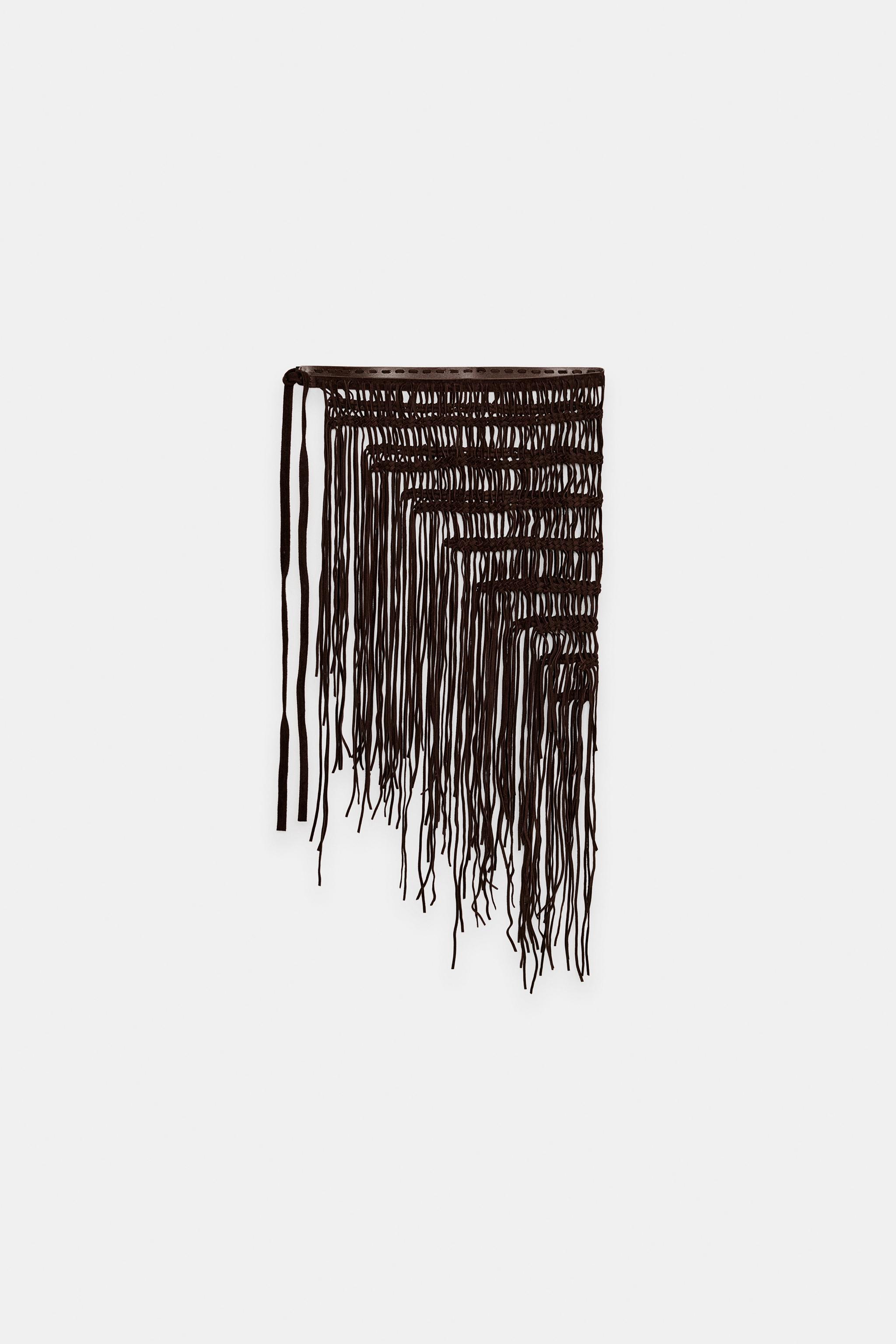100% Leather Fringed Crochet Belt