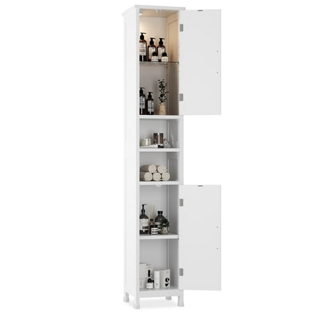 Selooye Tall Bathroom Storage Cabinet With Lights, Adjustable Shelves, White
