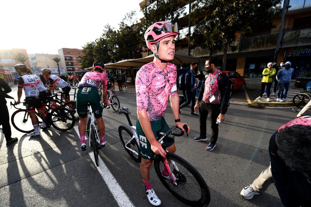 ROQUETAS DE MAR SPAIN FEBRUARY 13 Marijn Van Den Berg of Netherlands and Team EF Education Easypost reacts after cross the finishing line during the 35th Clsica de Almera 2022 a 1882km one day race from El Ejido to Roquetas de Mar ClsicaAlmera22 on February 13 2022 in Roquetas de Mar Spain Photo by Tim de WaeleGetty Images