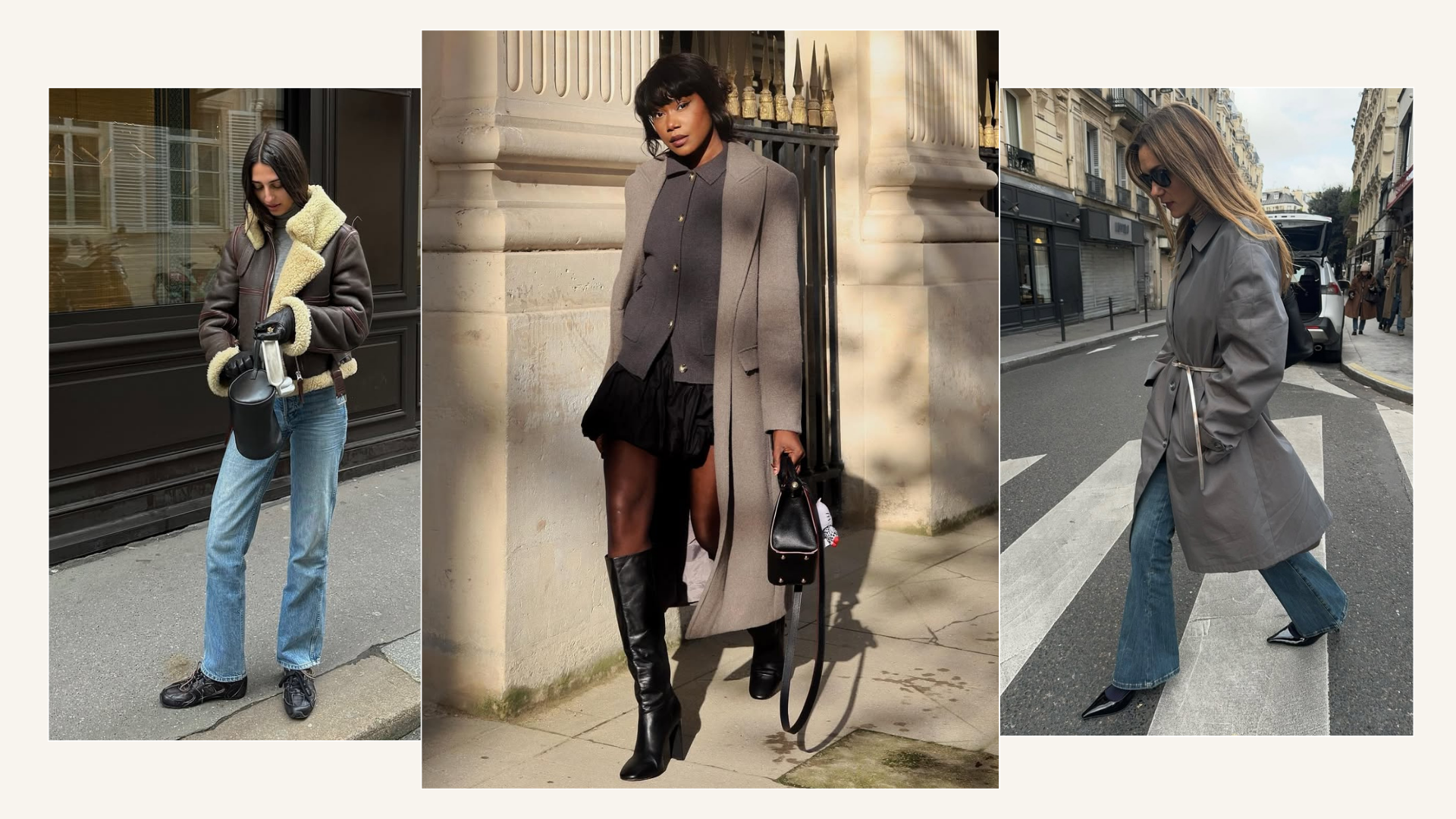 Three different French winter outfits