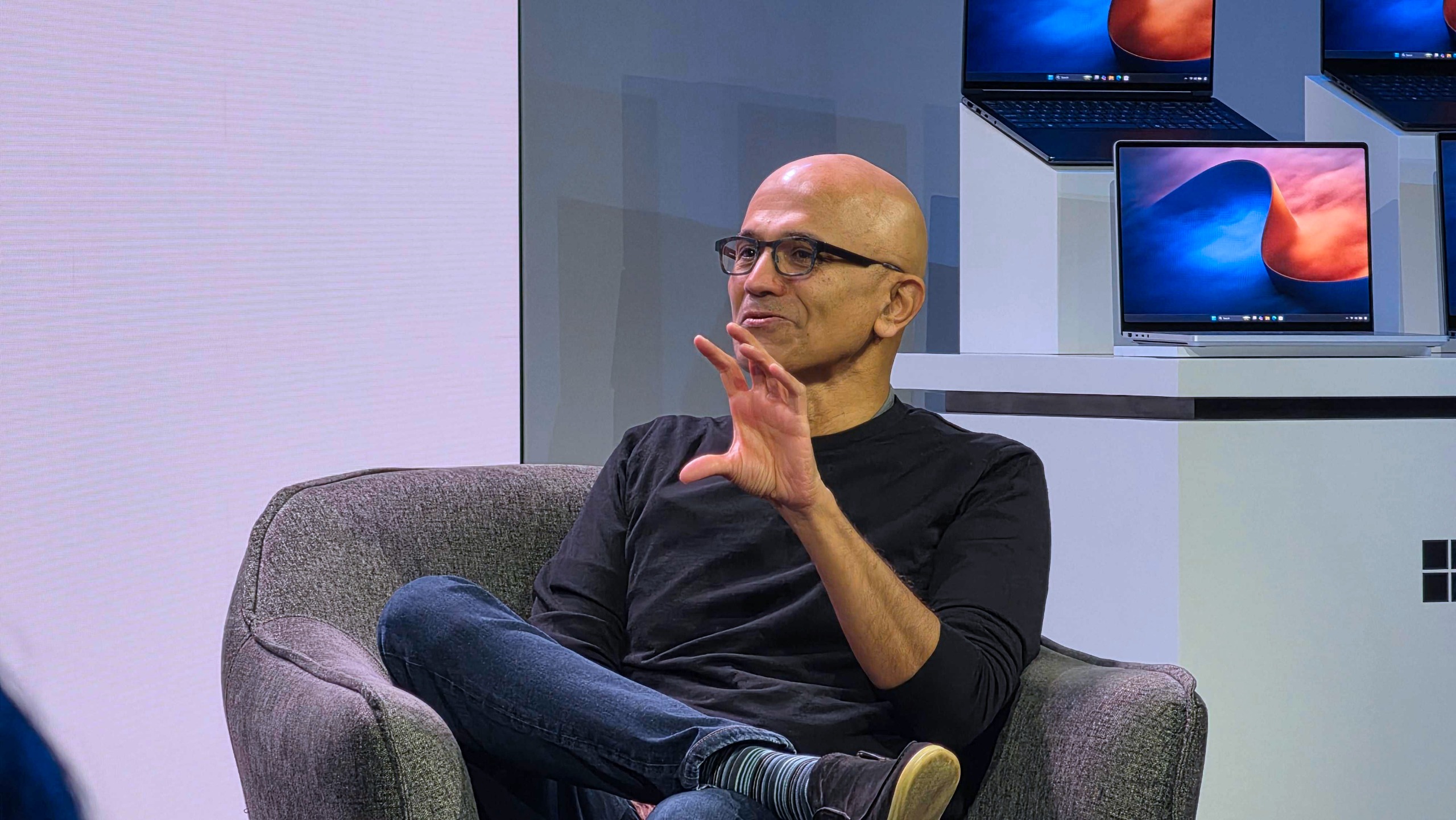 Satya Nadella presents on stage for RTX Spark and Microsoft in San Francisco